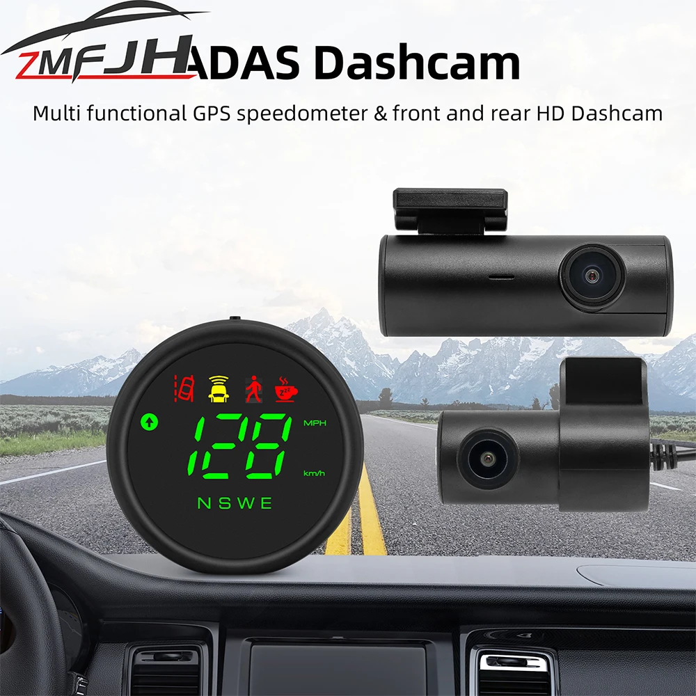 

ADAS Dashcam GPS Head Up Display With Front and Rear Rear View Camera Overspeed Alarm GPS Navigation Speedometer Multifunction