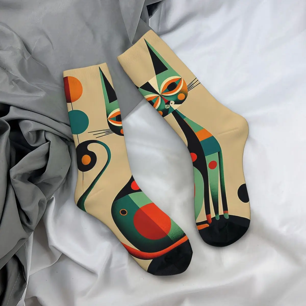 

Носки на все сезоны с абстрактным принтом кошек, забавные длинные носки для мужчин и женщин, подарки на День святого Валентина