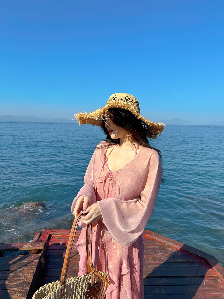 

Женский пляжный кардиган-накидка с длинными рукавами, тонкий, фиолетовый, для защиты от солнца