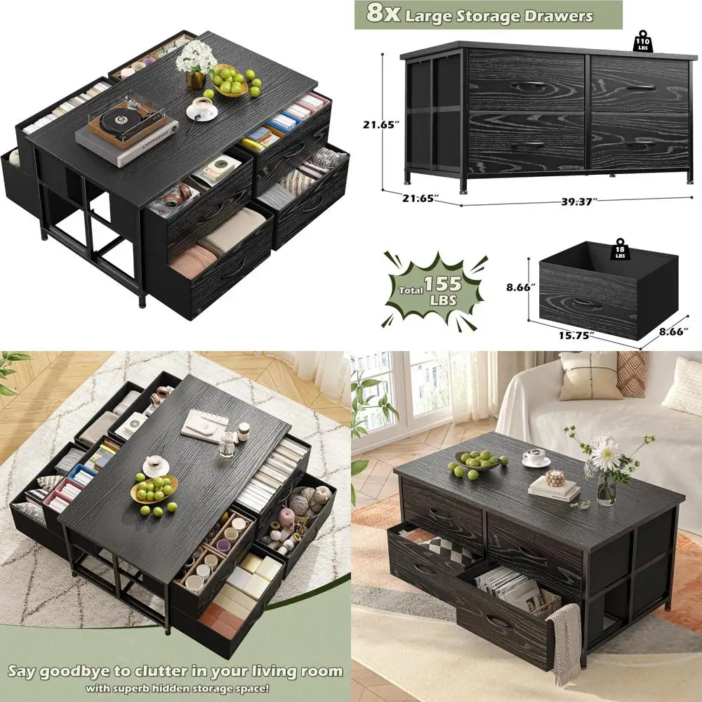 contemporary storage coffee table for living spaces with fabric drawers and spacious hidden compartments