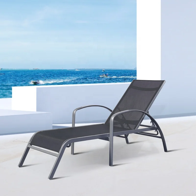 

Black Waterproof Modern Patio Exterior Chaise Lounge Armchairs Furniture Outdoor Aluminum Pool Sun Lounger Chairs