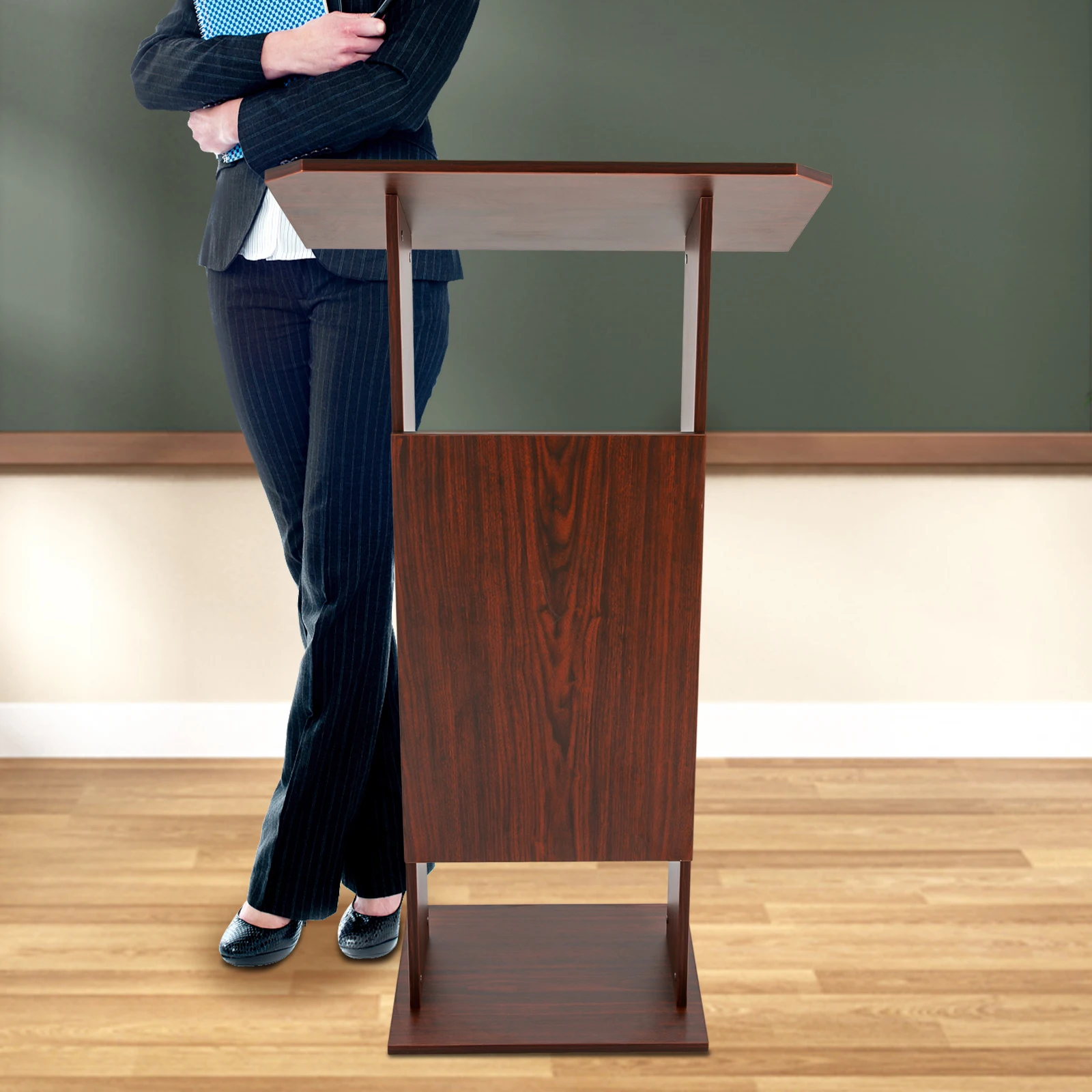 

Podium Wood Stand with Sturdy Lacquerless Veneered Particle Board, 66.13 lbs Load Capacity, Large Storage Space, User-Friendly