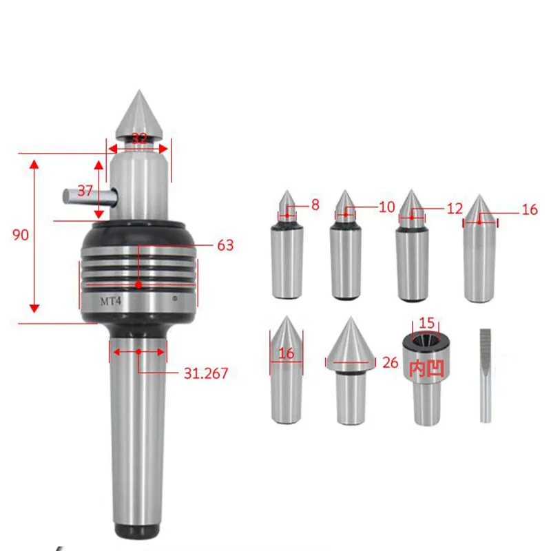 Imagem -04 - Machine Tools Mt4 Multiple Point Rotating Center com Inter Pontas Mutáveis Torno Vivo Mt3 Centro Tailstock Pcs Mt2