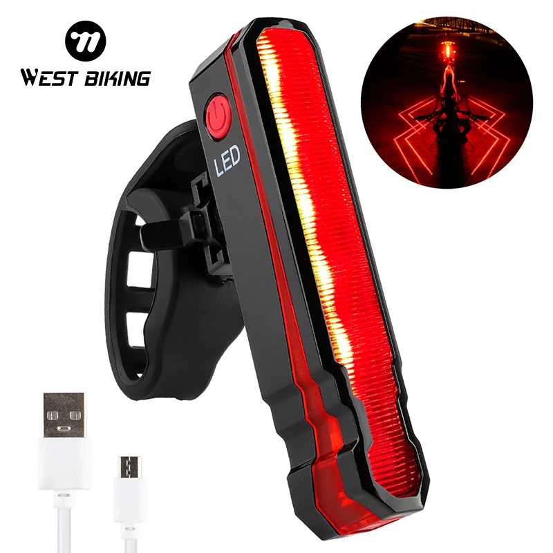 WEST BIKING Laser Line Bike Rear Light USB Rechargeable Waterproof MTB Road Bicycle Safety Warning Lamp Seatpost LED Flashlight