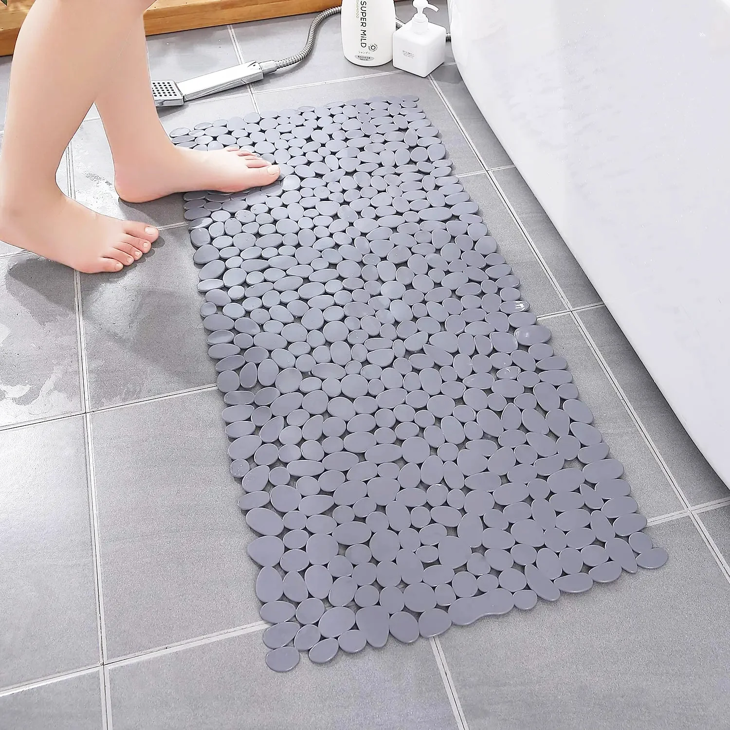 

Модернизированные нескользящие коврики для ванной комнаты, коврики для душа в форме гальки, моющийся в машине коврик для ванны со сливными отверстиями, присоски для ванной комнаты