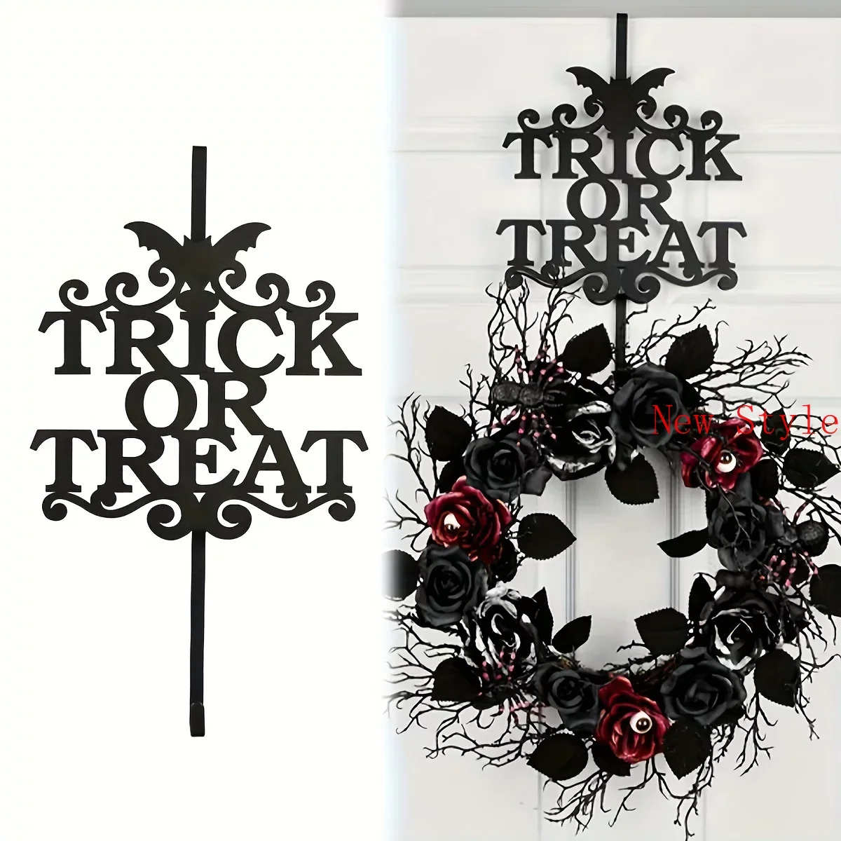 

Trick or Treat Wreath Hanger，Wreath Hanger for Front Door Wall Metal Over The Door Single Hook Christmas Decorations Home Decor