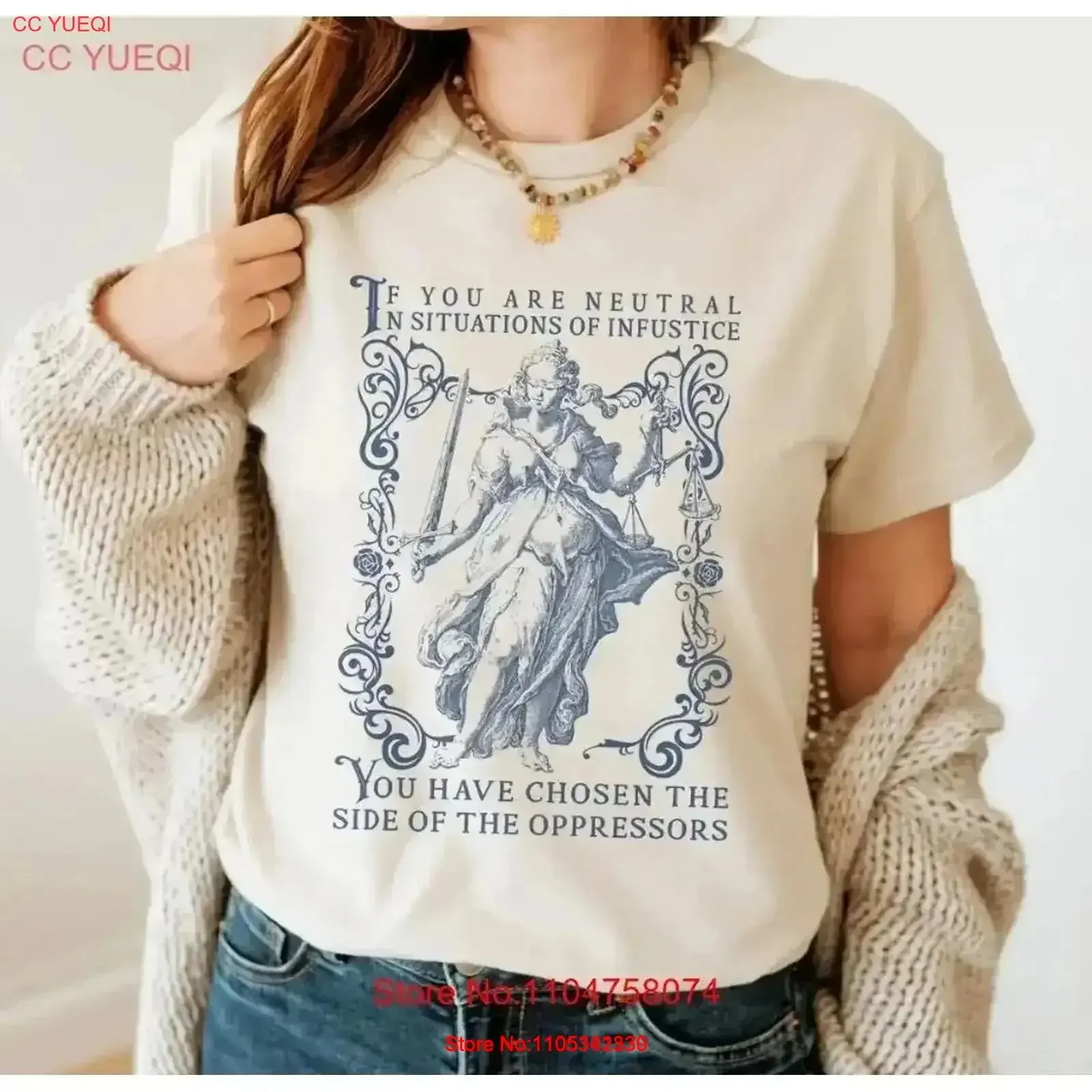 Camiseta If You Are Neutral In Situations of Injustice, talla S 5XL, estilo vintage, lavada, versátil, suave, ropa de diseñador de estilo urbano