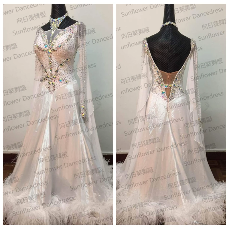 

standard dance dress ballroom dance costumes lady modern dance dresses color white feathers