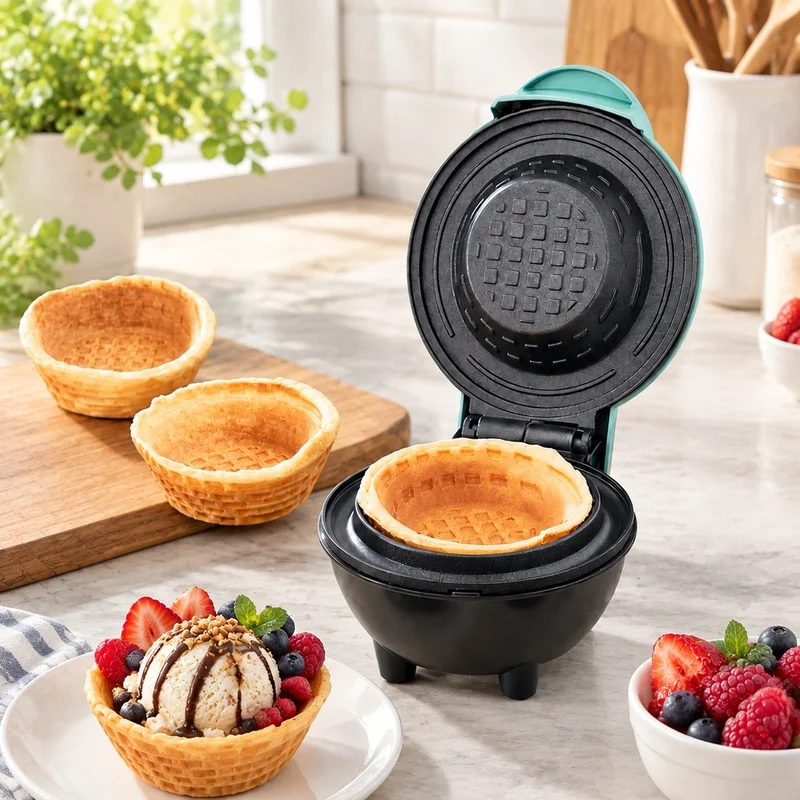 Electric Waffle Bowl Cooker with Dual Voltage 110V/220V for Kitchen Use, Perfect for Breakfast, Egg Rolls, Tarts, and Frozen