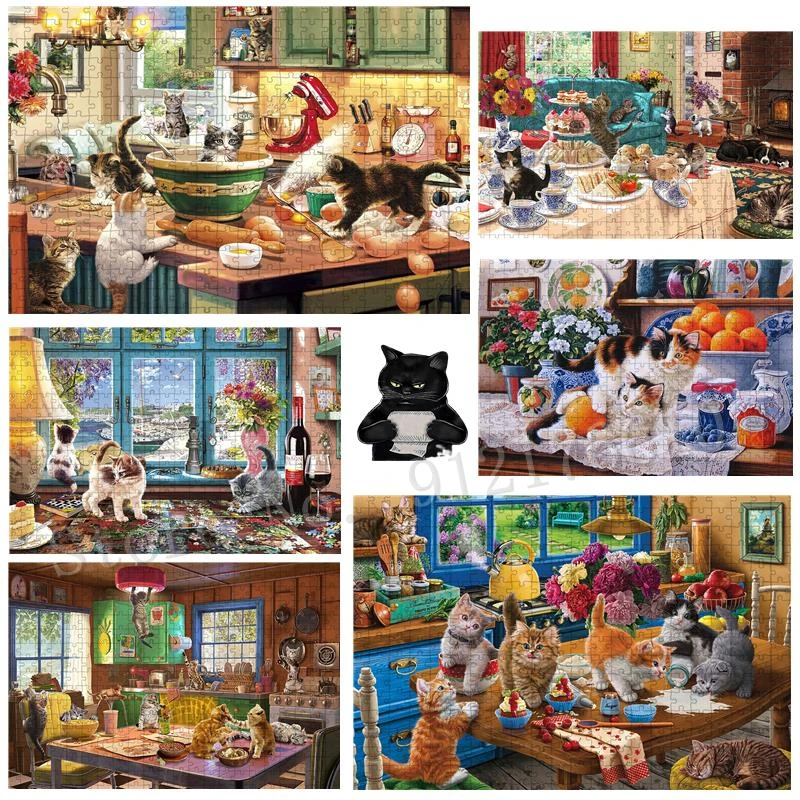 Kitchen Decor Lazy Cats Jigsaw Puzzle 300/500/1000 Pieces Puzzles for Adults Educational Toys for Restaurant Cooking Decoration