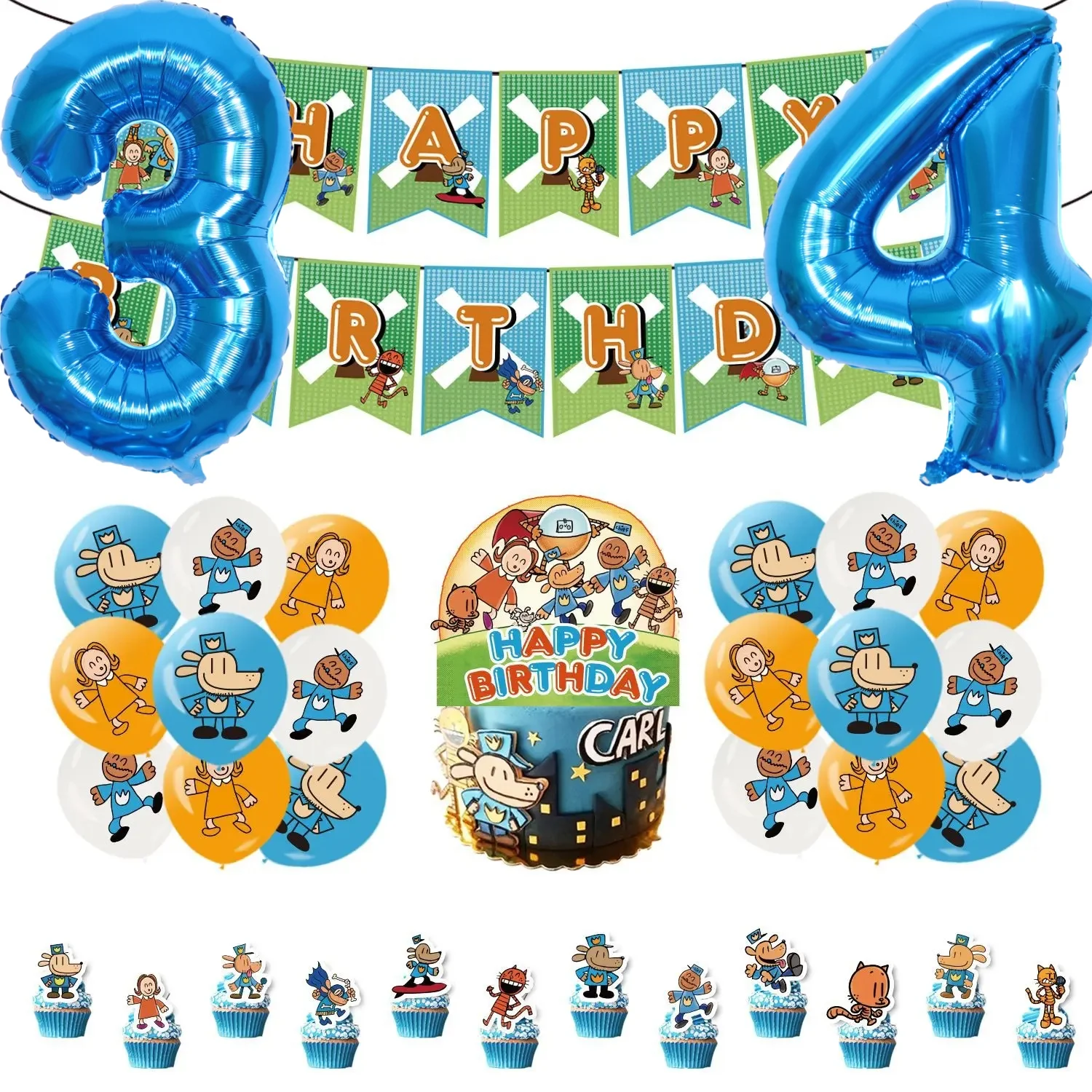 Cartoon Dog&mans Child Birthday Party Decoration Best Friends Hot Book Dog Balloon Banner Backdrop Cake Toppers Kids Baby Gifts