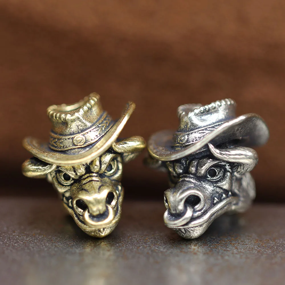 Bull Head Cowboy Brass Knife Beads EDC DIY Paracord Woven Bracelets Lanyard Pendants Accessories Outdoor Tool Hangings Charms ﻿