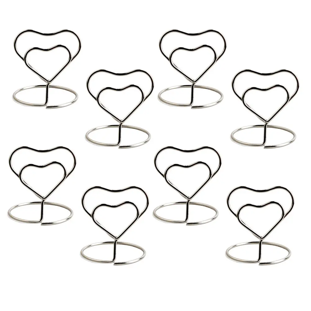 24Pcs Heart Shape Desktop Photo Clip Holder Spiral Base Stainless Steel Table Number Holder Name Card Menu Clip for Wedding