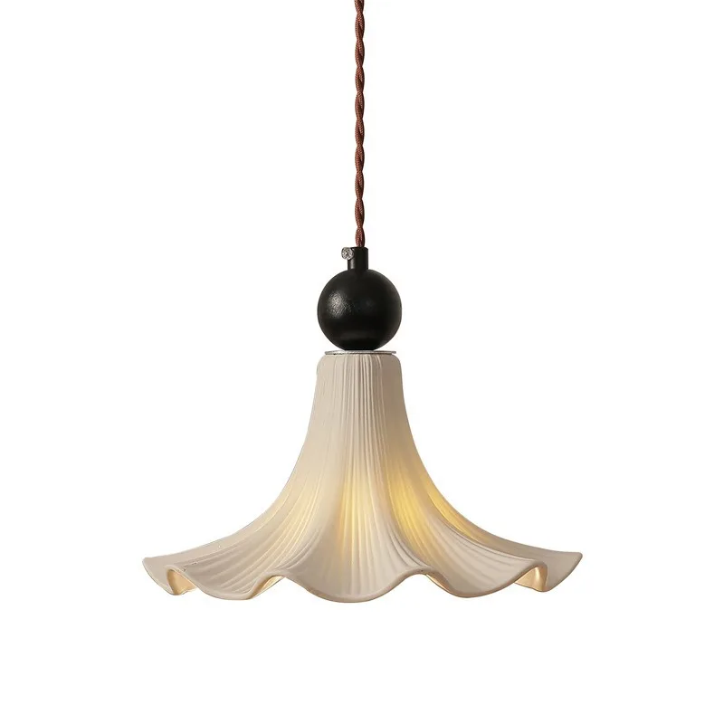 French medieval petal ceramic chandelier modern minimalist cream style ceramic