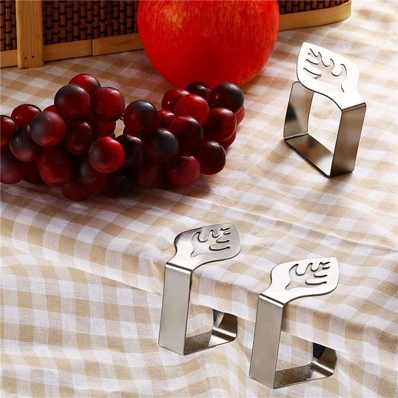 A71Z 16 Pcs Silver Stainless Steel Tablecloth Clip Creative Leaf-Shaped Table Fixing Clip Thickened Non-Slip Tablecloth Rack