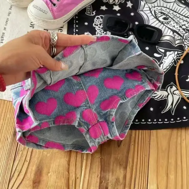 girls jeans skirt summer love full print denim skirts kids clothes pleated skort wrapped vintage toddler button 2 to 10 years