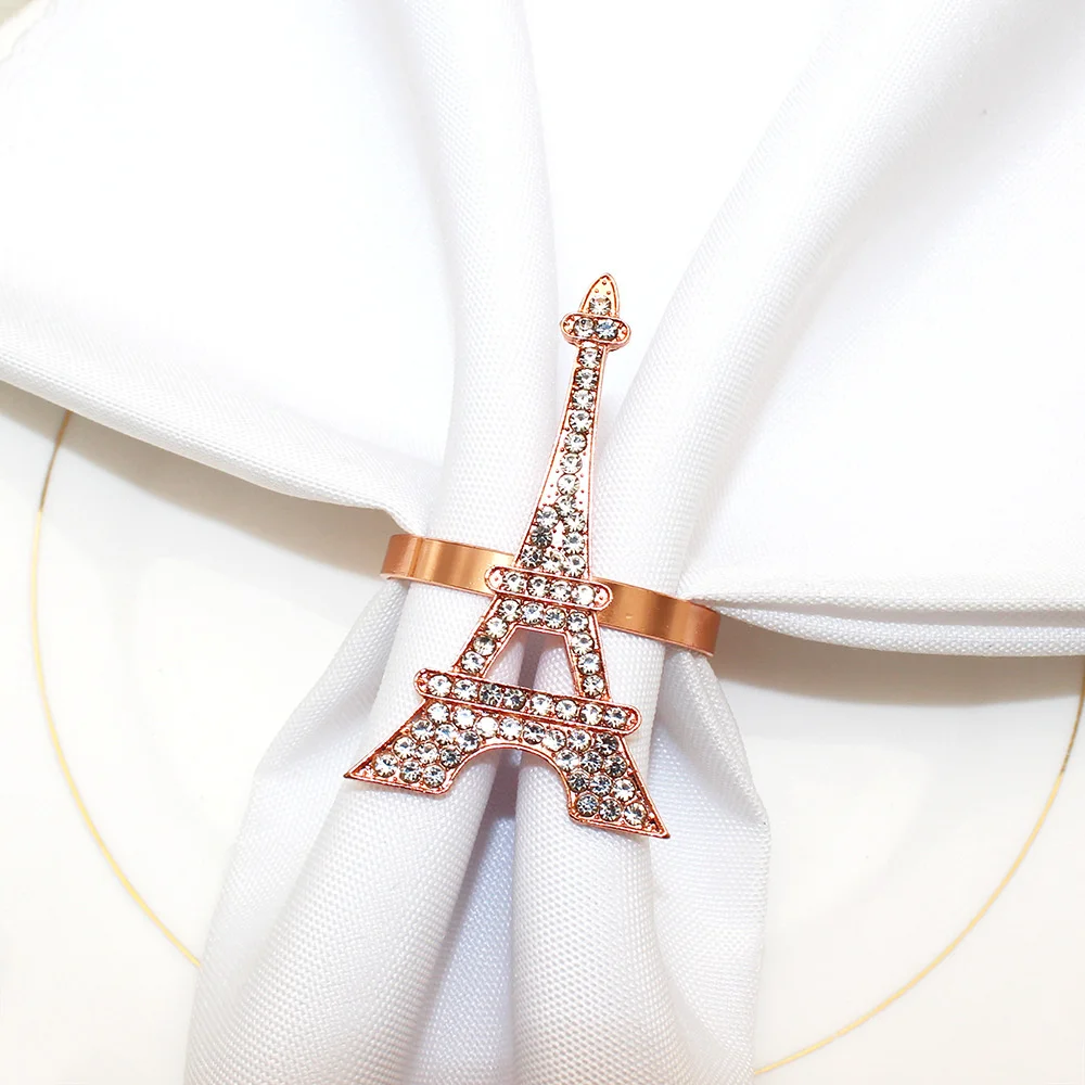 24Pcs Rhinestone Eiffel Towers Napkin Ring Bling Crystal Napkin Holder for Wedding Banquet Home Party Dining Table Decoration