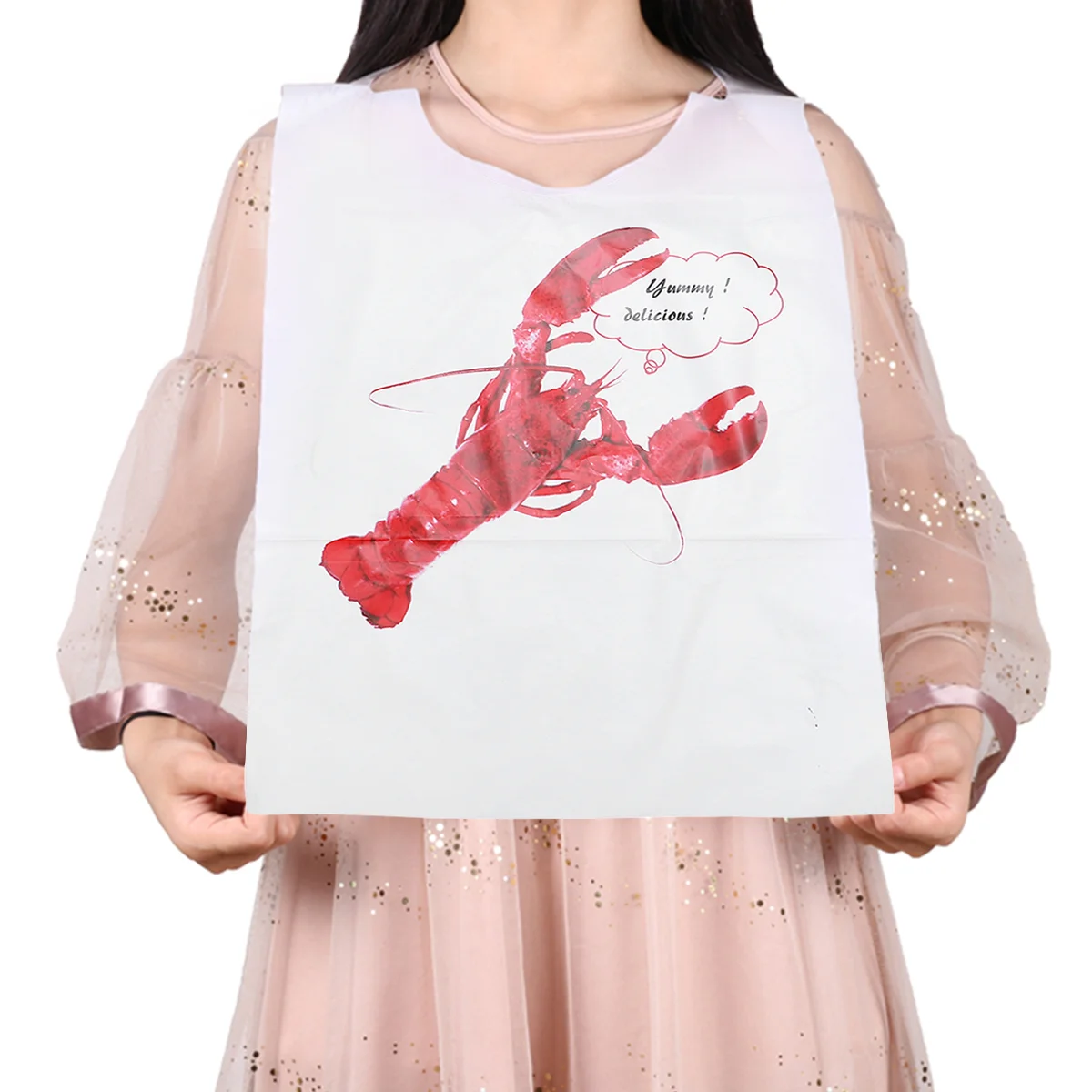 100 PCS Bib Disposable Apron Aprons Funny Seafood Plastic Lobster for Restaurant