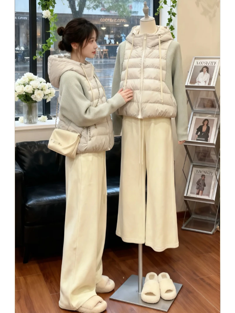 

Новая зимняя вязаная куртка из хлопка с пэчворком для женщин, повседневная универсальная модель с капюшоном, модная женская одежда