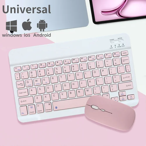 Imagen 1 del producto Juego universal de teclado y mouse inalámbricos Bluetooth para tabletas iPad, Xiaomi, Samsung, Lenovo - Teclado de oficina multicolor