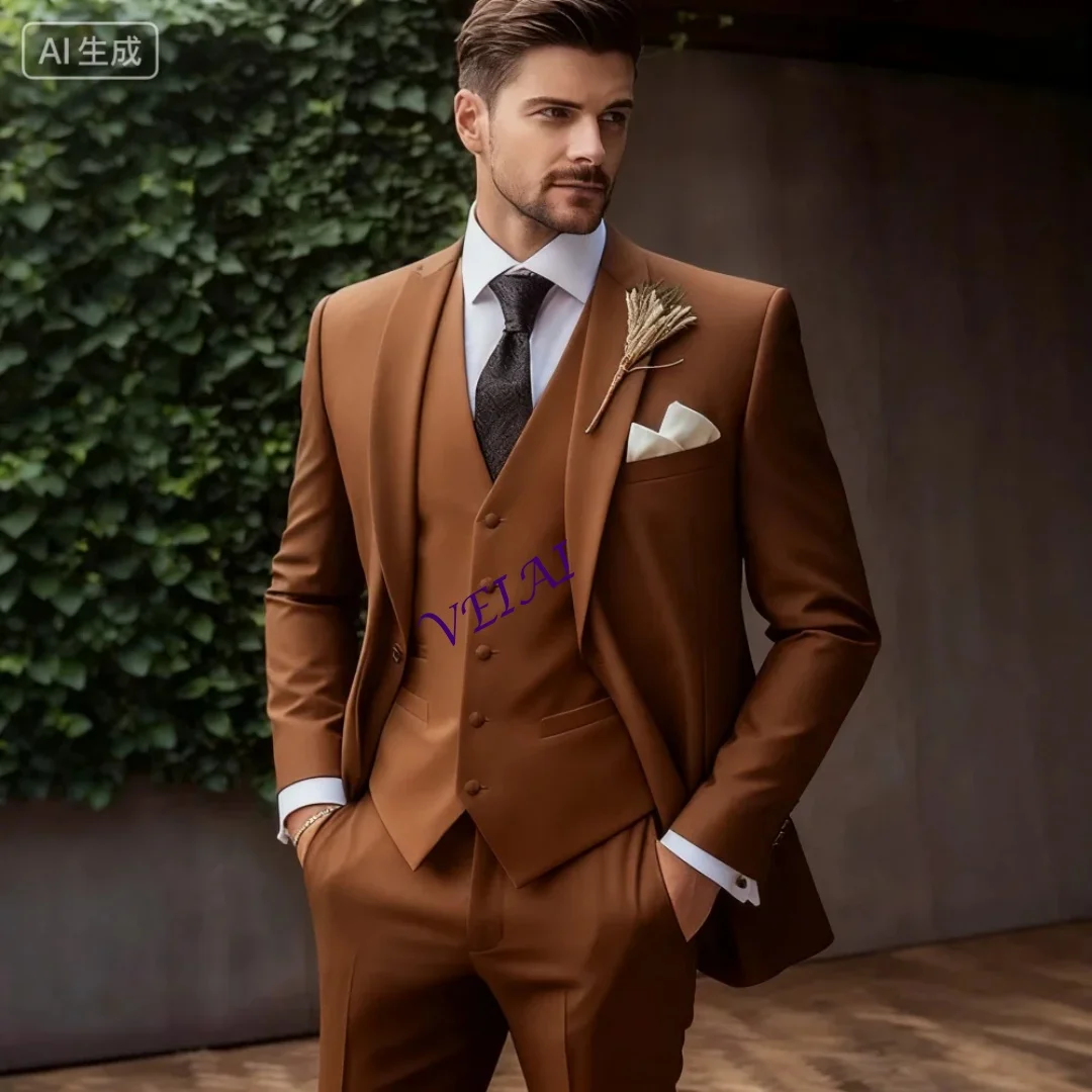 

CustomizedItalian Men's 3 Piece Tuxedo Navy Blue Jacket Slim Fit Wedding Groomsmen Suit With White Vest And Lapel Cufflinks