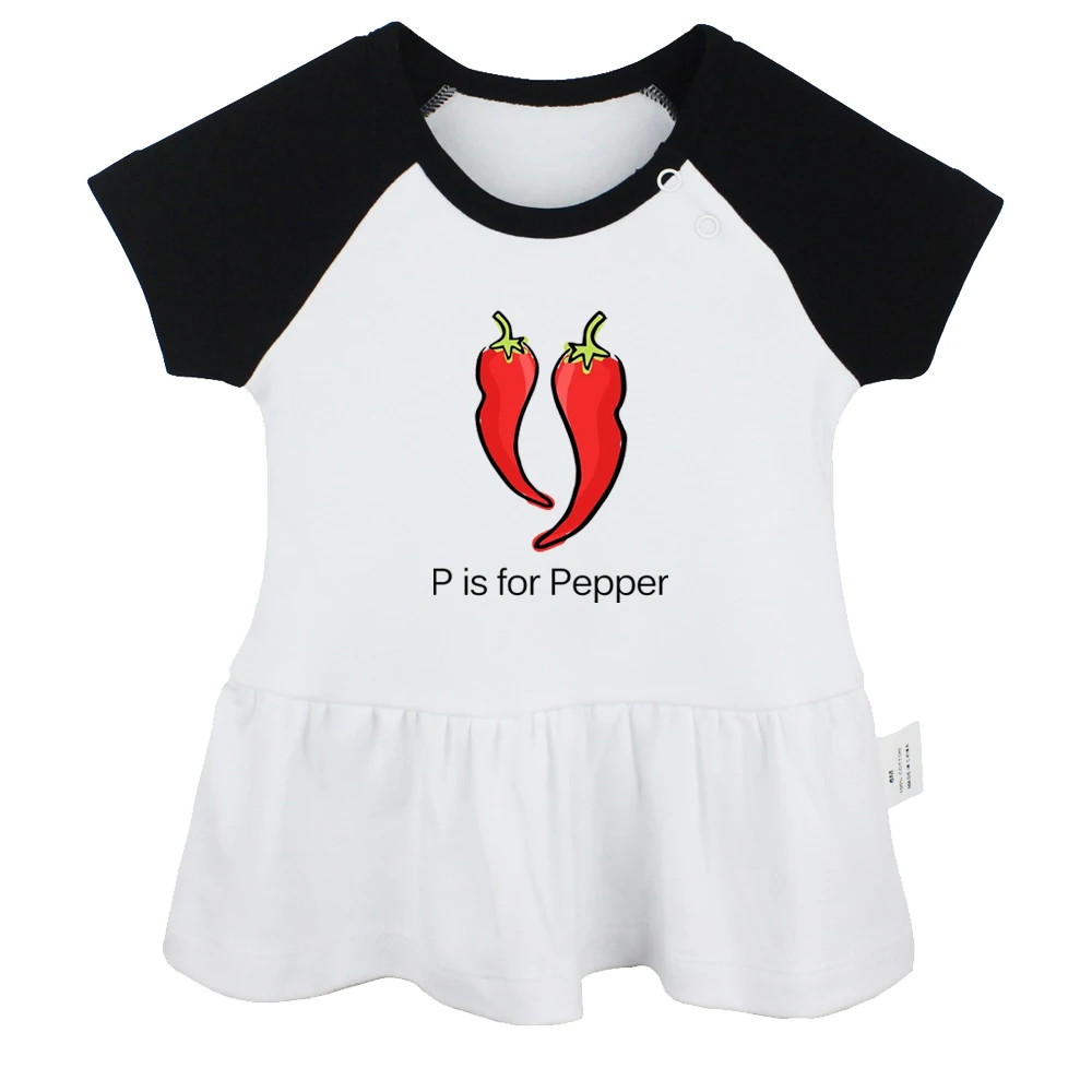 

iDzn New P is For Pepper, Veggies Fun Printed Graphic Baby Girls Cute Short Sleeves Pleated Dresses Kids Baby Summer Clothing