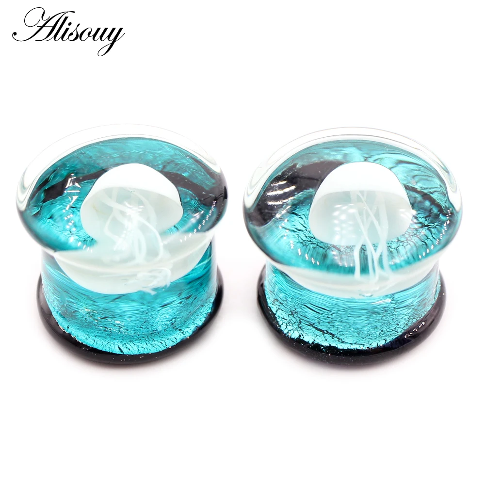 Alisouy 1PC Transparent Round Glass Jellyfish Ear Gauges Tunnels Plugs Flesh Stretcher Expander Earrings Piercing Body Jewelry