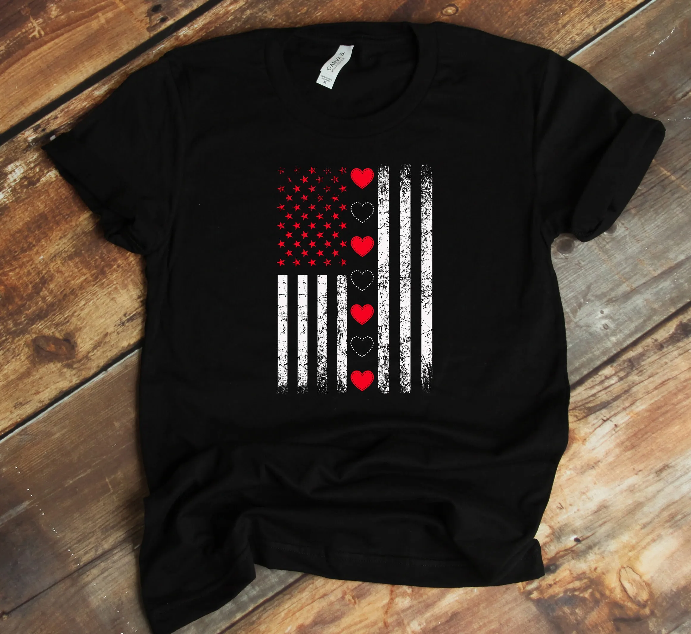 Camiseta para el Día de San Valentín, camisa Patriótica con corazones y bandera americana de EE. UU.