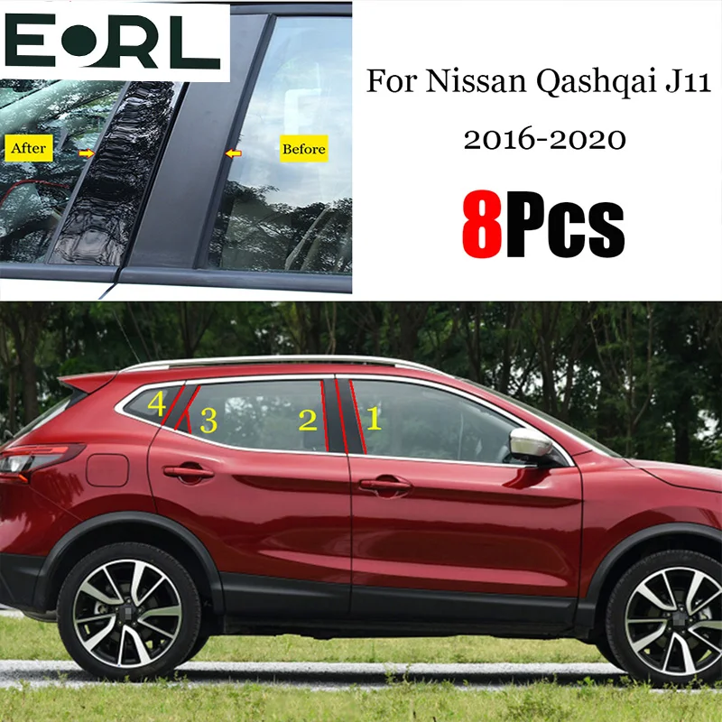 

For Nissan Qashqai J11 2016 2017 2018 2019 2020 Black PC Car Door Window Middle Column Trim Decoration strip Protection Stickers