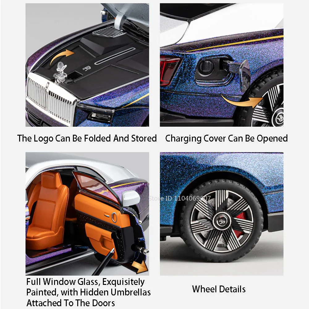 1:24 Rolls Royce Spectre Toy Model Cars Metal Diecast Doors open Pull Back assorbimento degli urti Sound Light Vehicles Gift for Boys