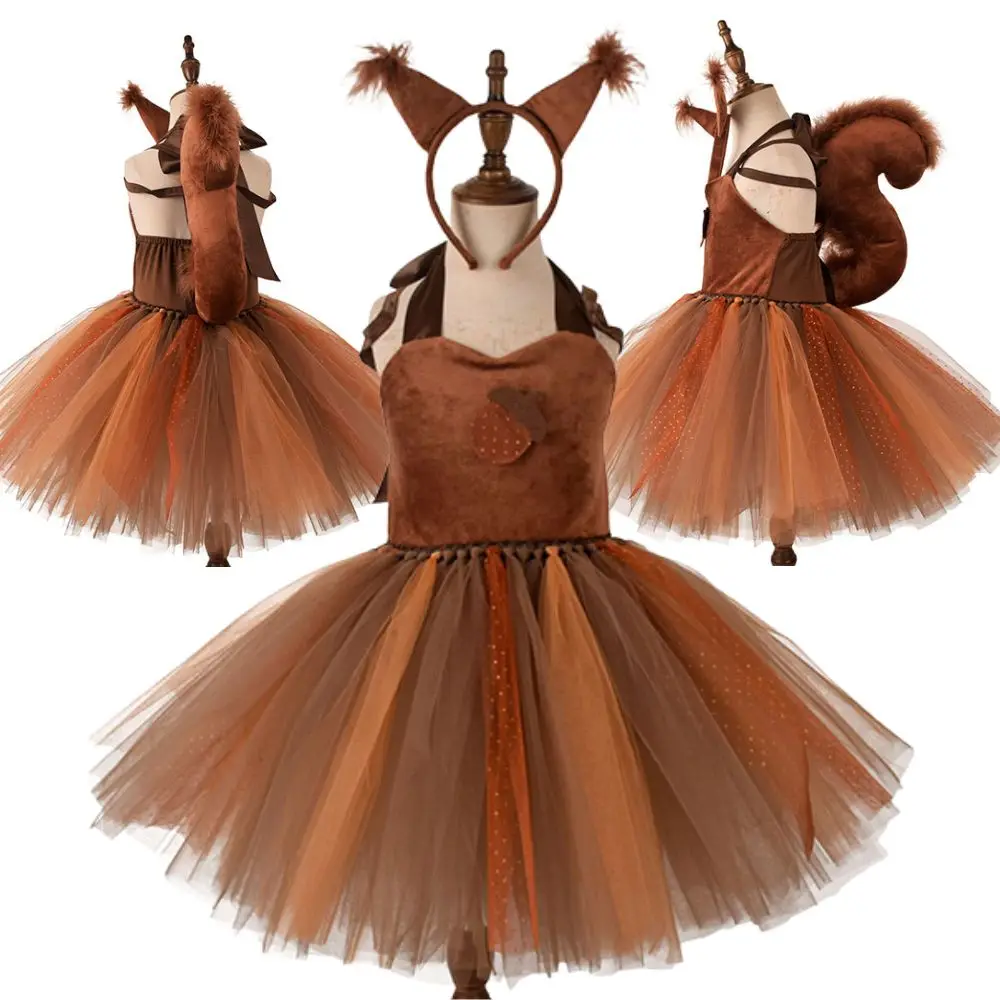 

Kids Girls Squirrel Costume Cosplay Tutu Dress Stage Performance Suit Animal Roleplay Costumes Halloween Carnival Purim Clothes