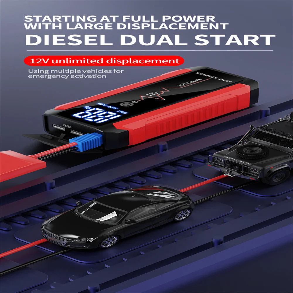 ISFRIDAY 30000mAh Car Battery Jump Starter 1200A Power Bank Portable USB Fast Charger with LED Lamp 12V Emergency Booster