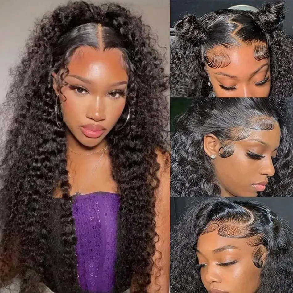 13x6 Deep Wave Human Hair Wigs 250 Density Curly HD Lace Wigs 13X4 Lace Frontal Wig 40 Inch Glueless For Black Women Pre Plucked Water Wave Lace Front Wig image 3