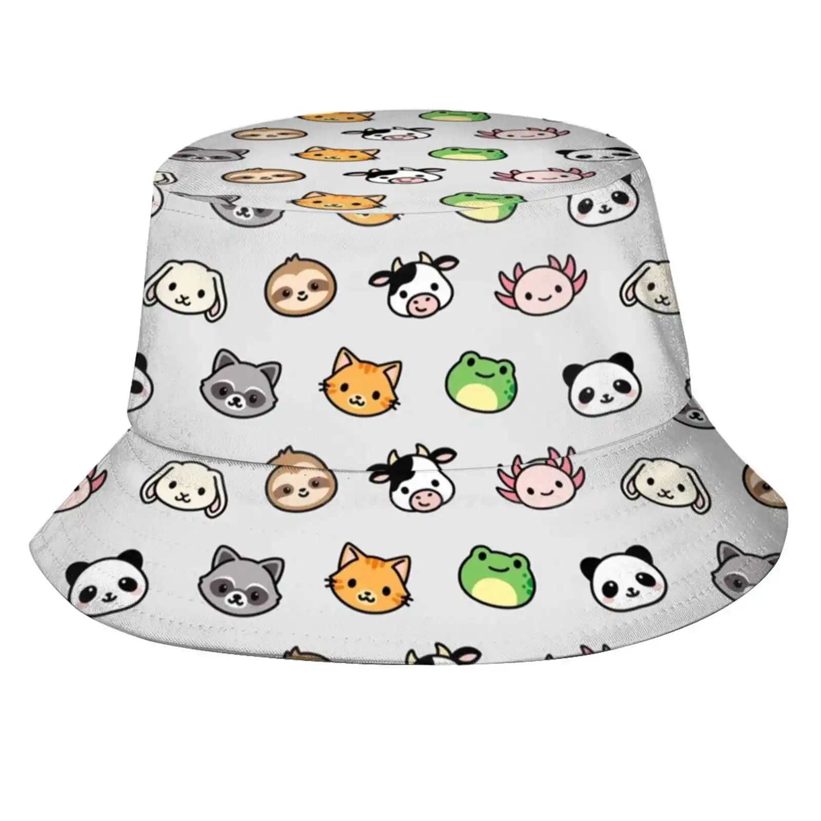 Animal Cookies Sticker Pack Sun Cap Fisherman Hat Bucket Hats Littlemandyart Panda Axolotl Salamander Sloth Cow Farm Cat Kitty