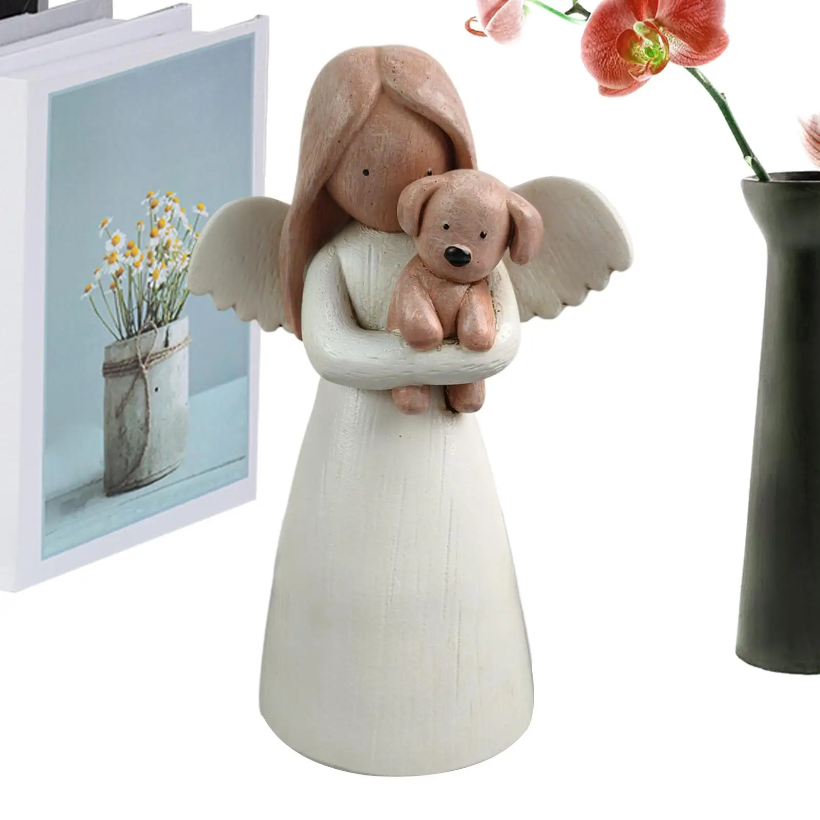 Angel Holding Puppy Ornament Resin Holding A Dog Figurine Statue Friendship Angel Decor For Pets Lover Living Room Bedroom