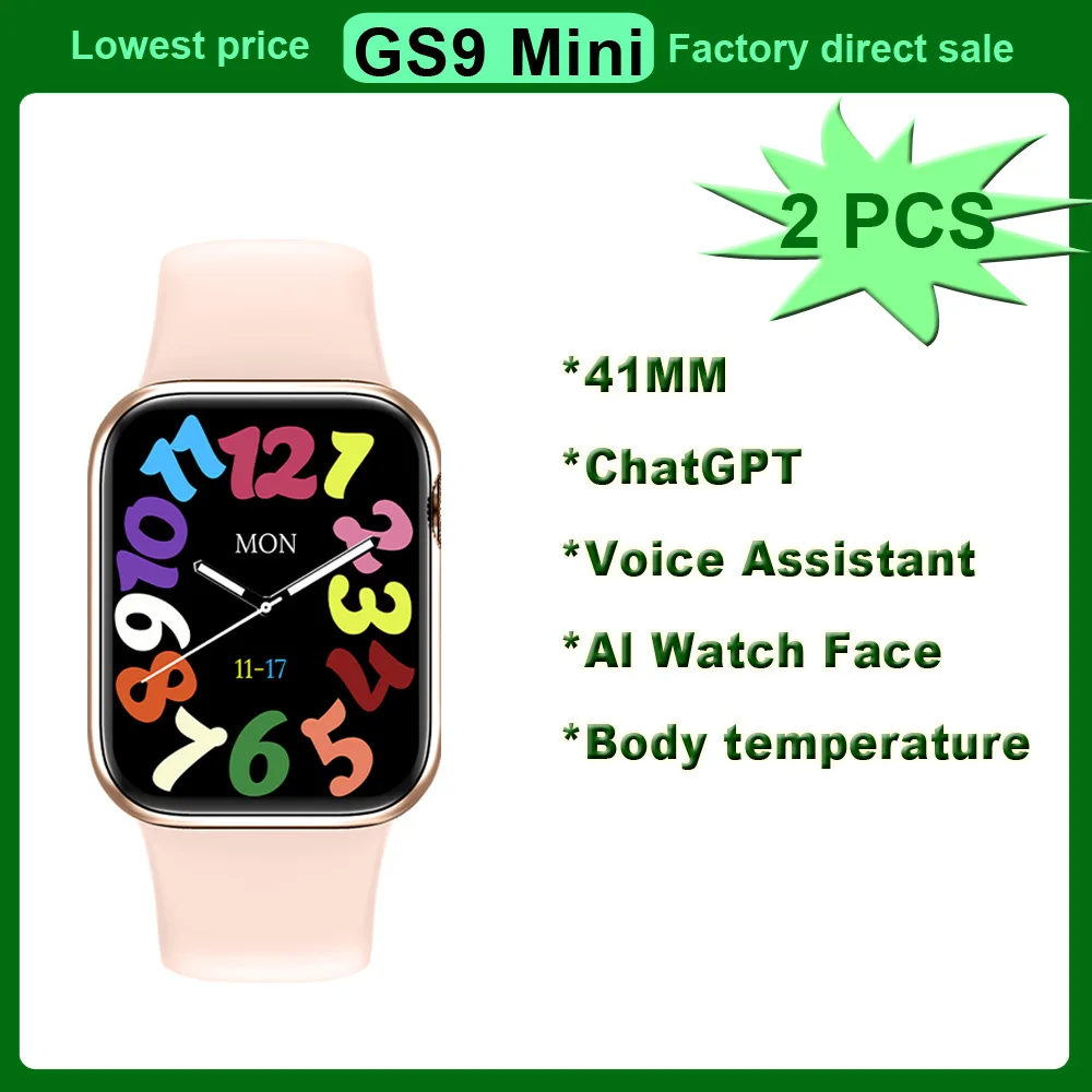 ChatGPT 2 PCS GS9 Mini 41MM Smart Watch Women 2PCS 1.77 inch Bluetooth Call Voice Assistant IP67 Waterproof Lady Smartwatch