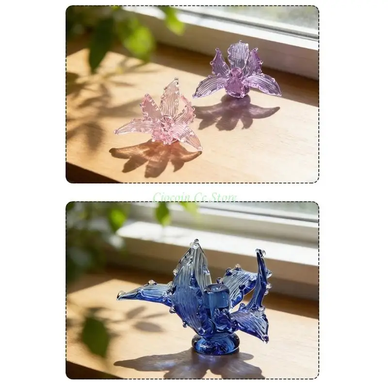 X90F Artistic Glass Irises Flower Miniature Sculpture Multifunctional Fragrances Rest Incenses Burners Home Decors