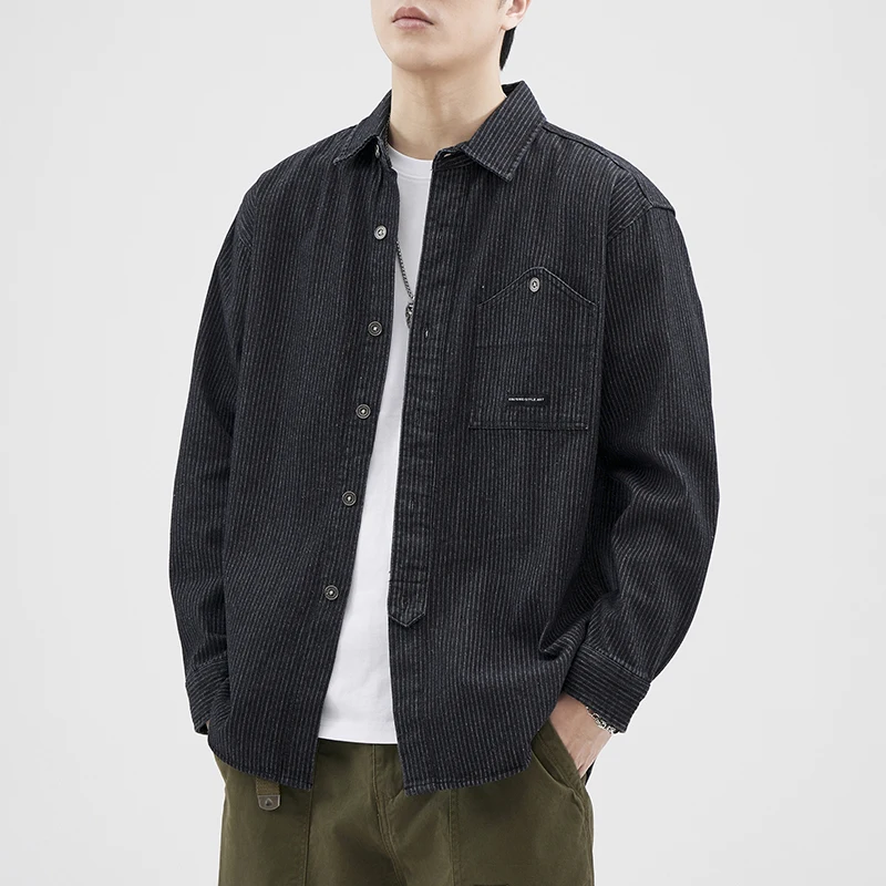 

American Sle Heavyweight Corduroy Long Sve irt Men's Spring Autumn Outerwear Workwear Fine Stripe Velvet irt