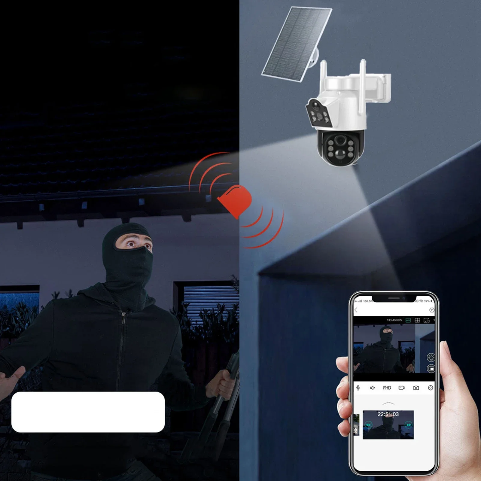 Outdoor Solar Security Cameras IP65 Waterproof WiFi Solar Camera 110° Wide Angle High Definition Motion Detection for Backyard