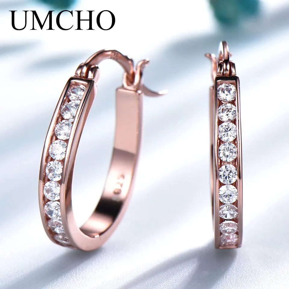 

2MM Rose Gold White Zirconia Custom Hoop Earrings Fashion Jewelry Single Row of Zircon