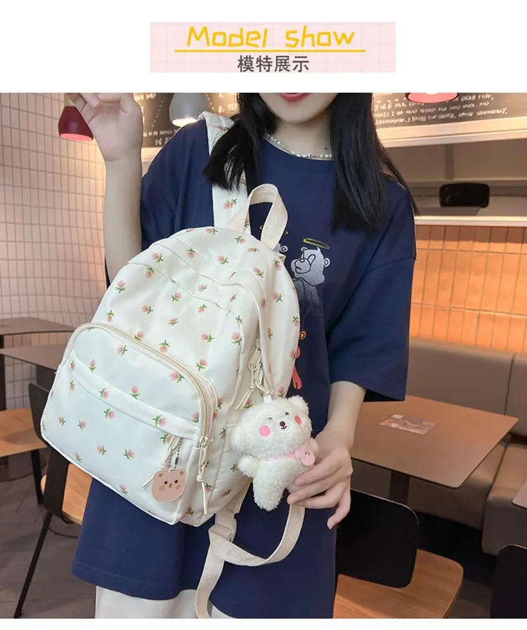 Floral Backpack Personalised Embroidery Name Kawaii Girls Casual Daypack Ladies Rucksack Unique Gift for Young Ladies Handbags