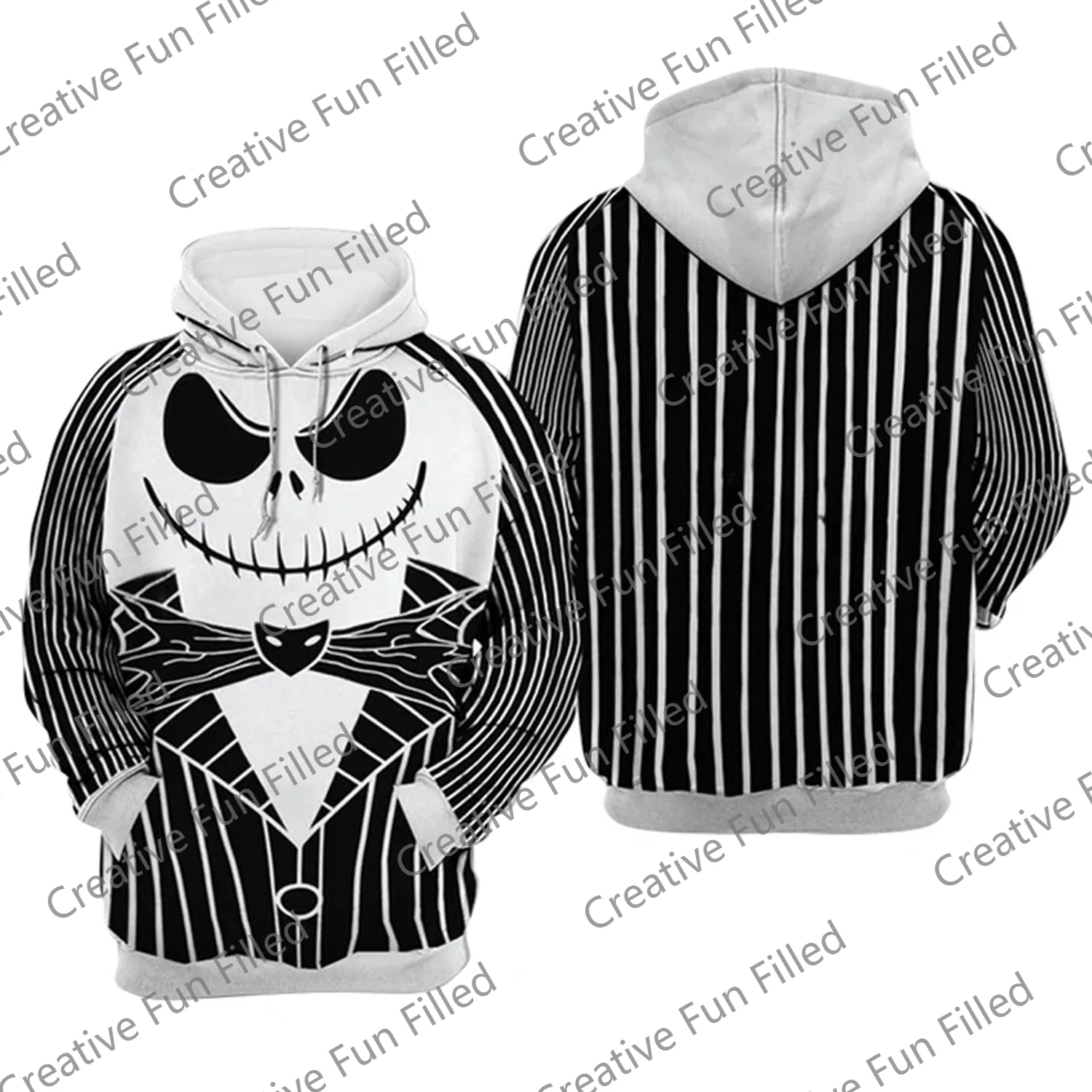 2024 New Halloween Jack Skellington Suit Cosplay Hoodie  Fashion Brand hooded loose long sleeve clothes Adul Kids Hoodie