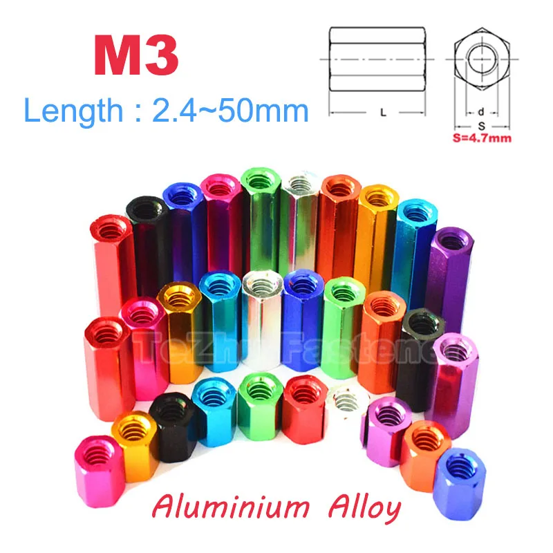 5/10pcs M3 Aluminium Alloy Hex Standoff Spacer Hexagon Stud Screw Nut Female Threaded Sleeving Double Pass Length 2.4~50mm DIY