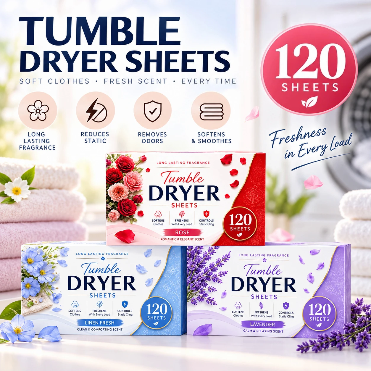 120 Pcs Dryer Softening Fragrance Sheets Laundry Drying Paper Anti-Static Wrinkle Remover Scented Clothing Soft Sheets for Home