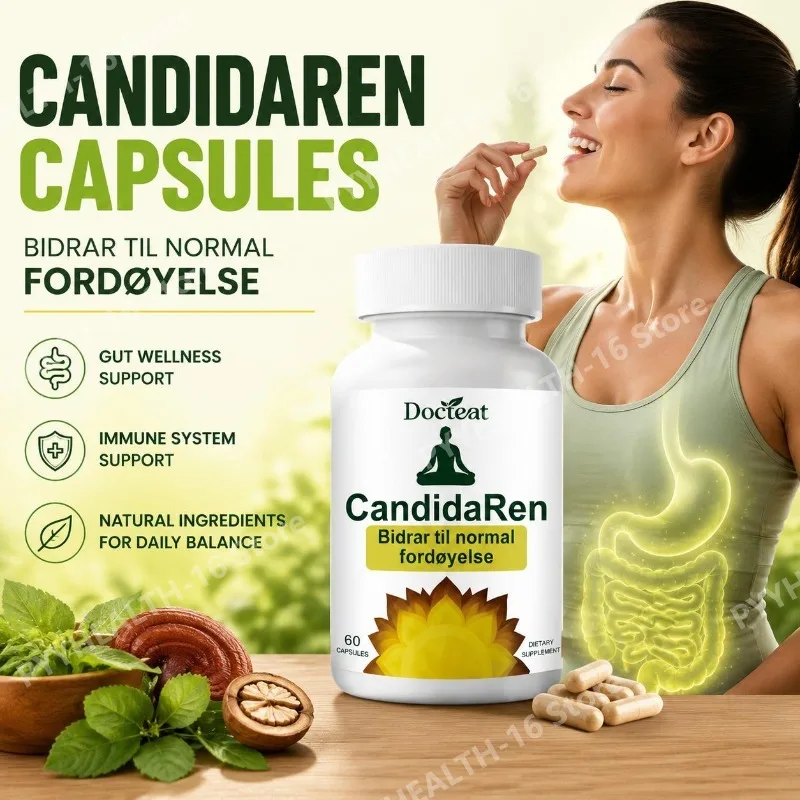 Docteat CandidaRen Capsules Digestive Comfort with Caprylic Acid Oregano Leaf Extract Black Walnut Hull Extract 60 Capsules