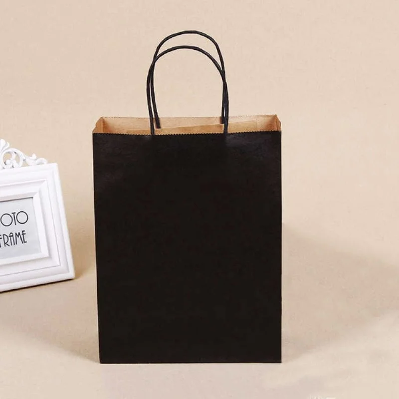 Customized product、Custom Fashion Eco-friendly Black Shopping Kraft Paper Bags With Logo Printed