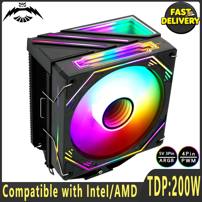 AMD AM3+ AM4 x79 x99 CPU Cooler 120mm ARGB Fan 4pin/PWM install LGA2011 115x 1200 1700 Black 4/6 Heat Pipes Radiator Processor