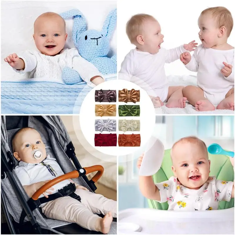 Baby Stirnbänder 8 Farben super dehnbare weiche Knoten Stirnbänder mit Haars chleifen elastische Turban geknotete Haarschmuck für Babys