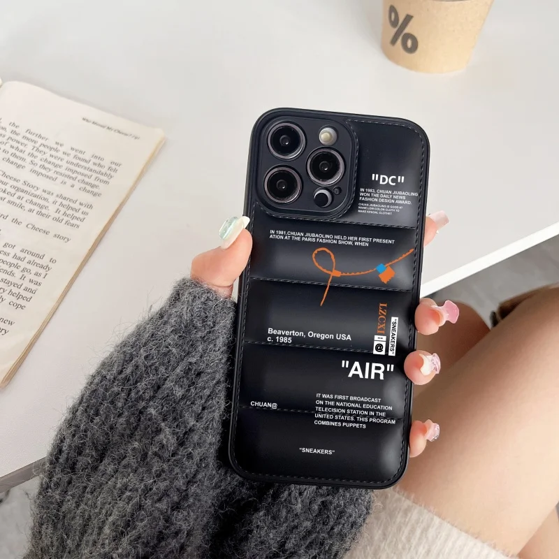 SNEAKERS Chaqueta de plumón Zapatos deportivos Funda de teléfono para iPhone 11 12 14 13 15 16 17 Pro Max Plus 17ProMax Cubierta llena de plumón con amortiguador