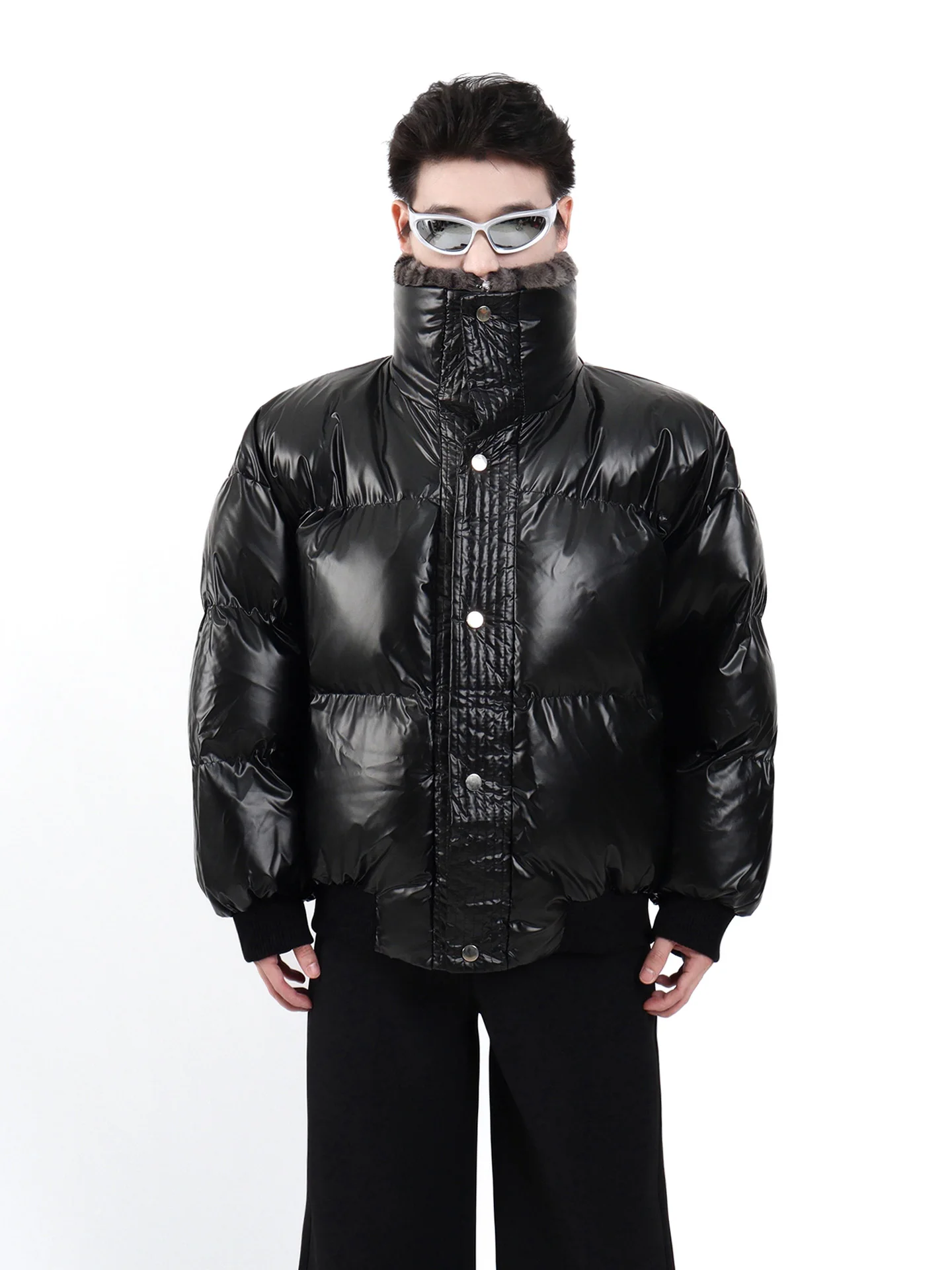 패션 레오파드 프린트 스플라이싱 페이크 투피스 파카 남성용 2025 겨울 신상 두꺼운 따뜻한 트렌디 시크 파카 남성용 긴팔 코트